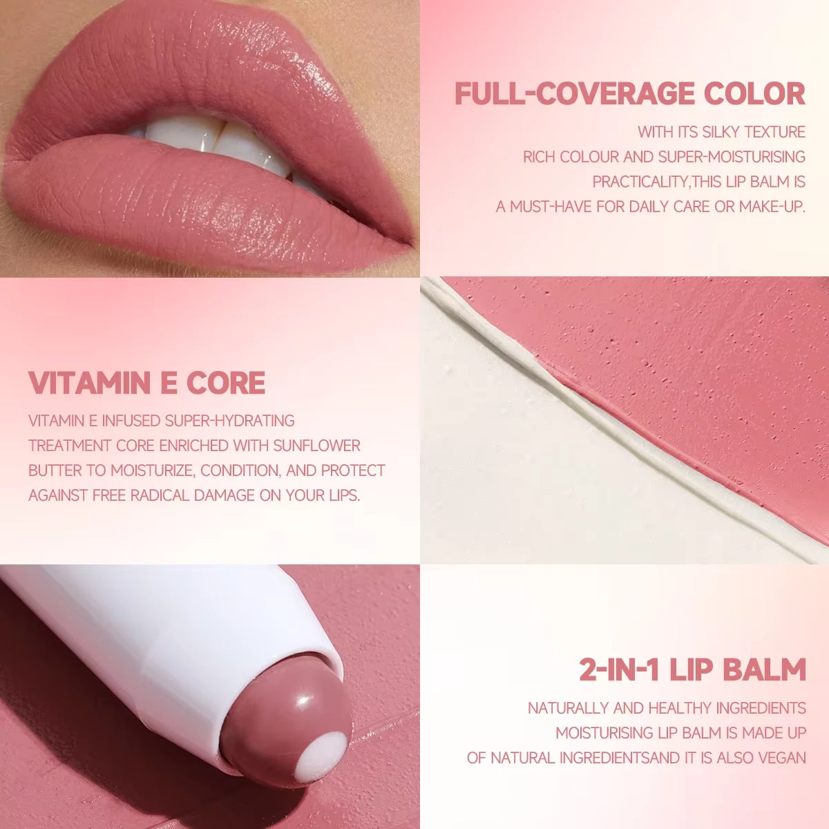 2-In-1 Nude Lipstick Matte Red Lip Balm Moisturizing 6 Colors Sandwich Lipstick Waterproof Long Lasting Non-Stick Cup Lip Stick