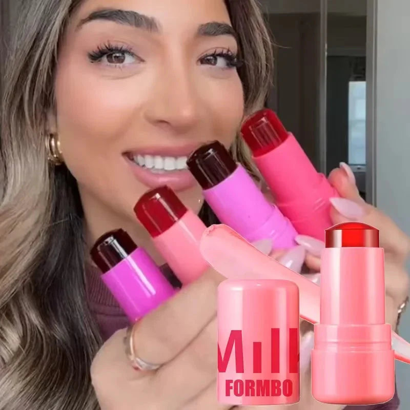 3-In-1 Milk Jelly Tint Facial Blusher Wand Moisturized Long Lasting Matte Rouge Cheek Contour Lipstick Sticker Beauty Makeup