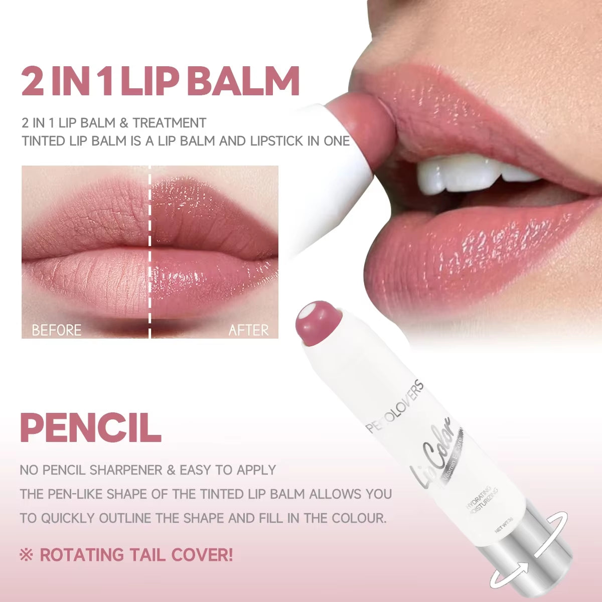 2-In-1 Nude Lipstick Matte Red Lip Balm Moisturizing 6 Colors Sandwich Lipstick Waterproof Long Lasting Non-Stick Cup Lip Stick