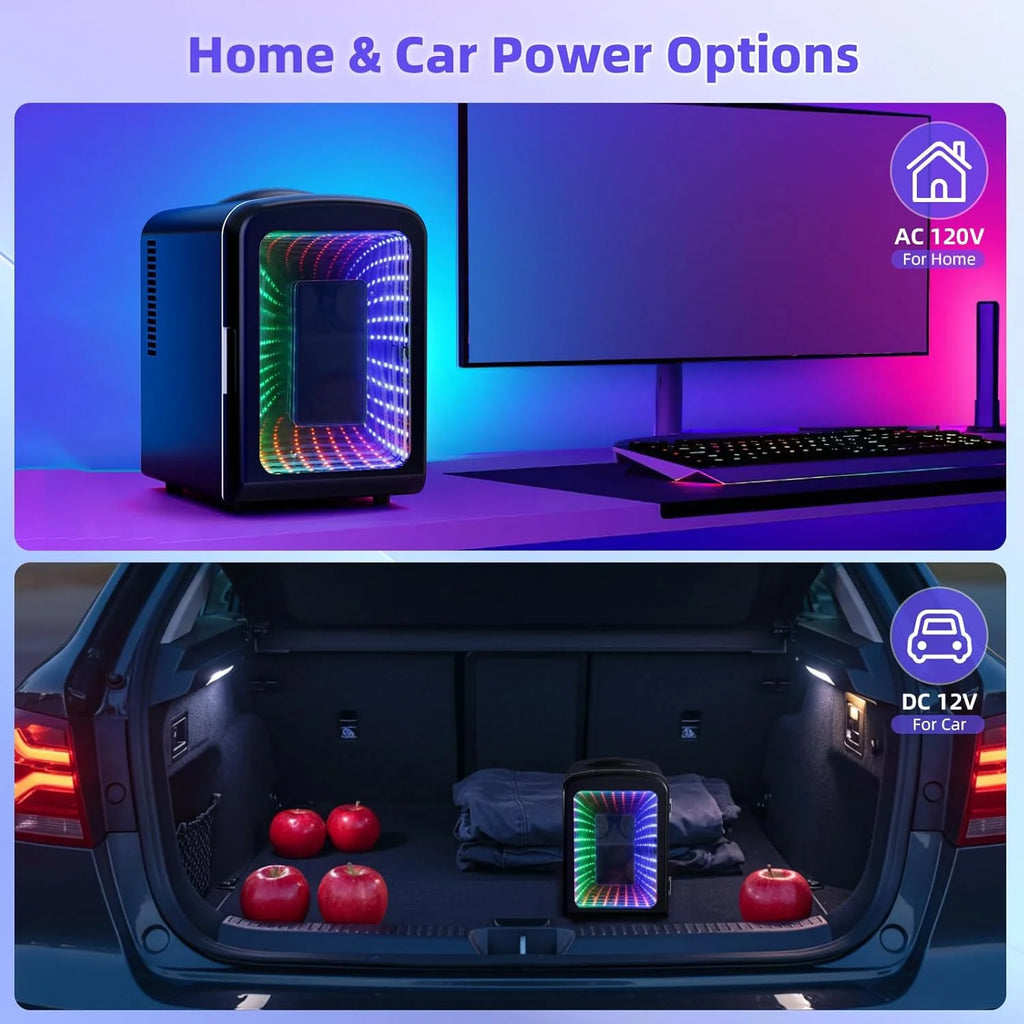 Mini Compact Refrigerator with Gaming Light, 4L Capacity/6 Cans Portable Mini Fridge, for Bedroom,Car,Office and Dorm, Small Cooler for Cosmetics, Beverage and Food