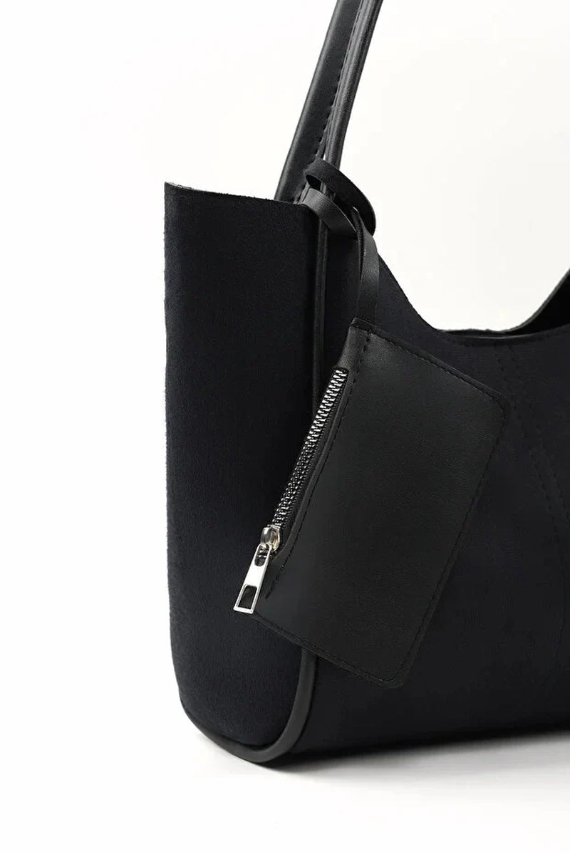 Black Suede SHK108 Women Hand and Shoulder Bag with Wallet and Makeup Bag