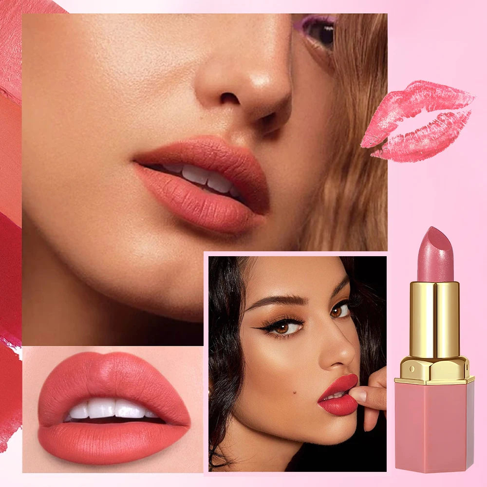 6 Colors Gold Bar Tube Lipstick Matte Texture Pearlescent Glitter Velvet Lipstick Valentine'S Day Gift 6PCS