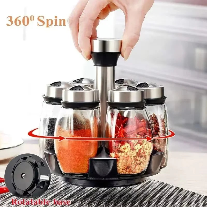 NEW Single Bottle Glass Jar and Spice Jar Set Rack Glass Seasoning Sugar Pepper Bottles Salt Shakers Holder Kitchen Storage Rack