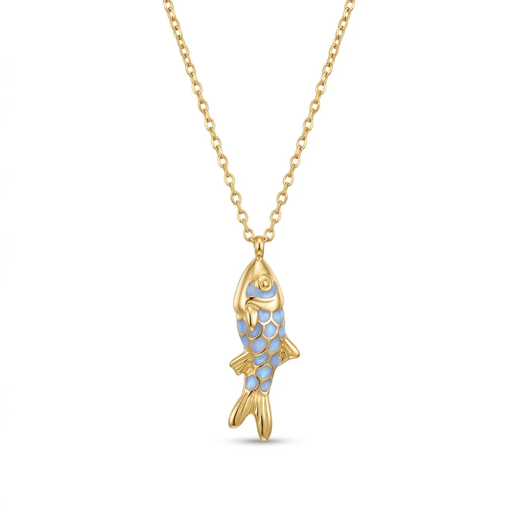 Lucky Fish Pendant Necklace – Waterproof Gold Plated Stainless Steel