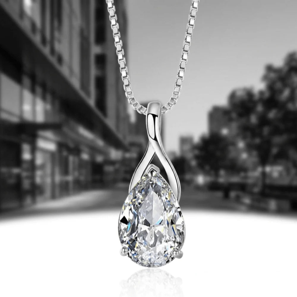 Angel Tears Drop Pendant Necklace – Silver Plated Diamond Look Clavicle Jewelry for Women