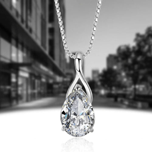 Angel Tears Drop Pendant Necklace – Silver Plated Diamond Look Clavicle Jewelry for Women