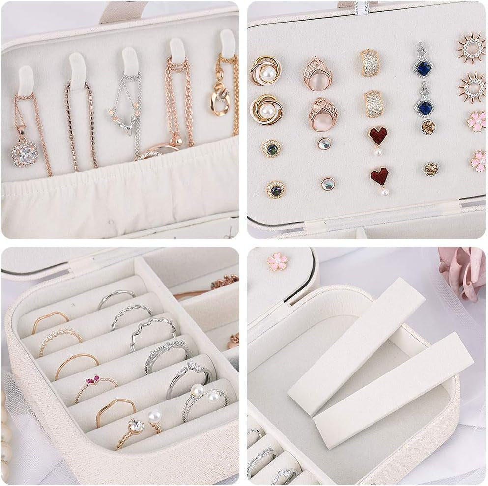 Travel Jewelry Organiser Cases, Jewelry Storage Box for Necklace, Earrings, Rings, Bracelet (Box-White)