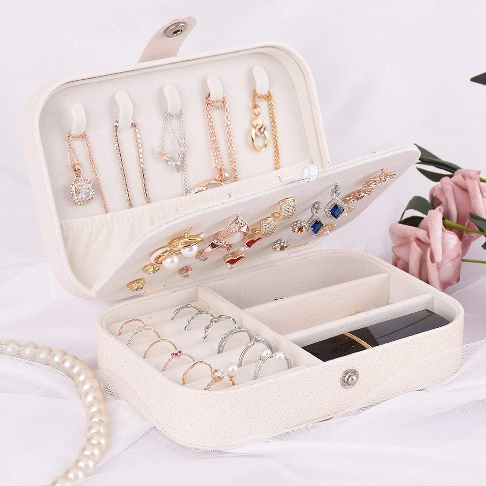 Travel Jewelry Organiser Cases, Jewelry Storage Box for Necklace, Earrings, Rings, Bracelet (Box-White)