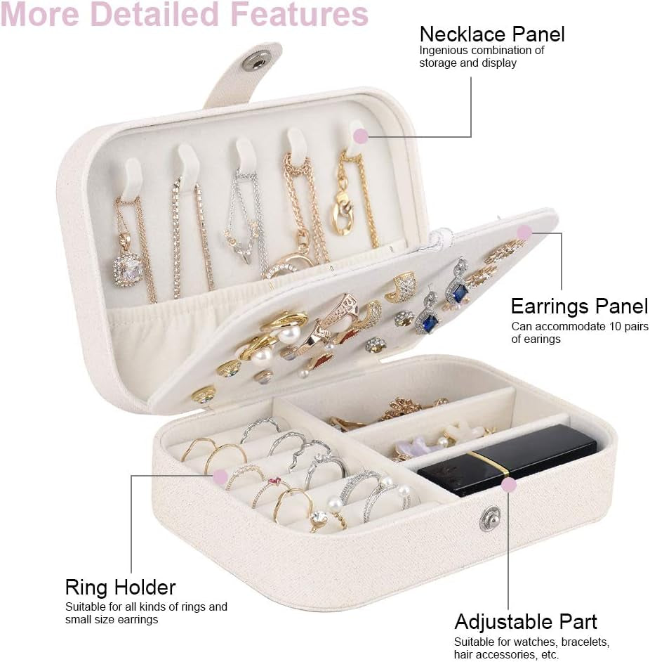 Travel Jewelry Organiser Cases, Jewelry Storage Box for Necklace, Earrings, Rings, Bracelet (Box-White)