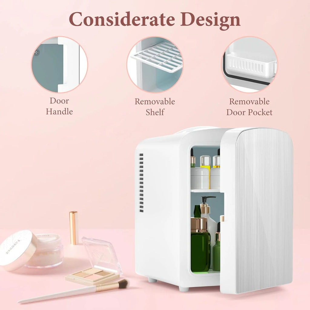Mini Fridge, 4L Portable Small Refrigerator for Skincare, Cosmetics, Food & Drinks, Compact Refrigerator for Bedroom, Dorm, Car, Office