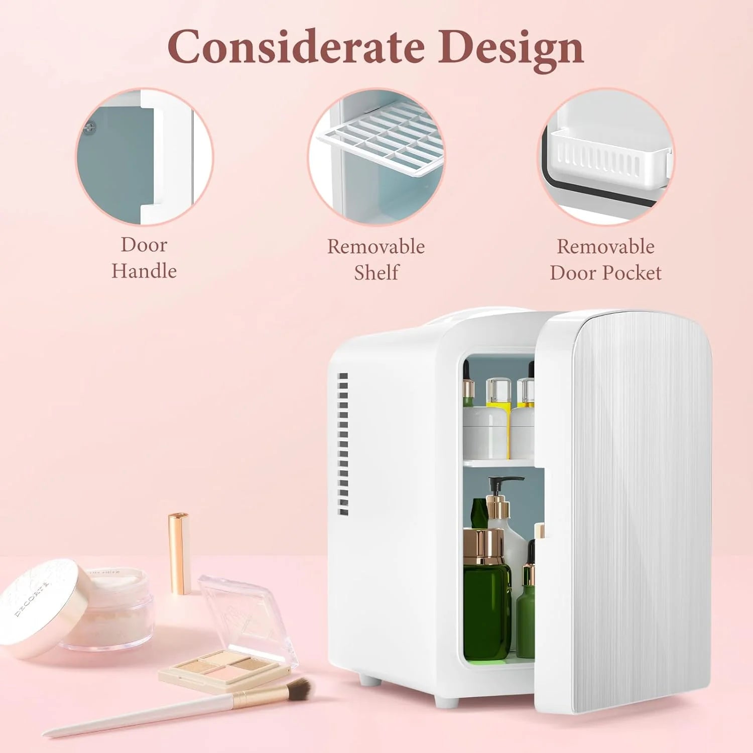 Mini Fridge, 4L Portable Small Refrigerator for Skincare, Cosmetics, Food & Drinks, Compact Refrigerator for Bedroom, Dorm, Car, Office