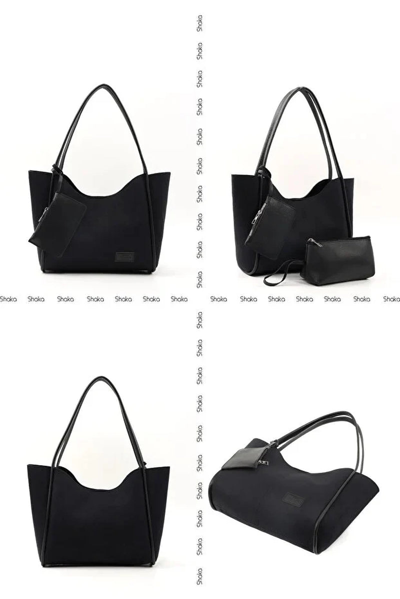 Black Suede SHK108 Women Hand and Shoulder Bag with Wallet and Makeup Bag
