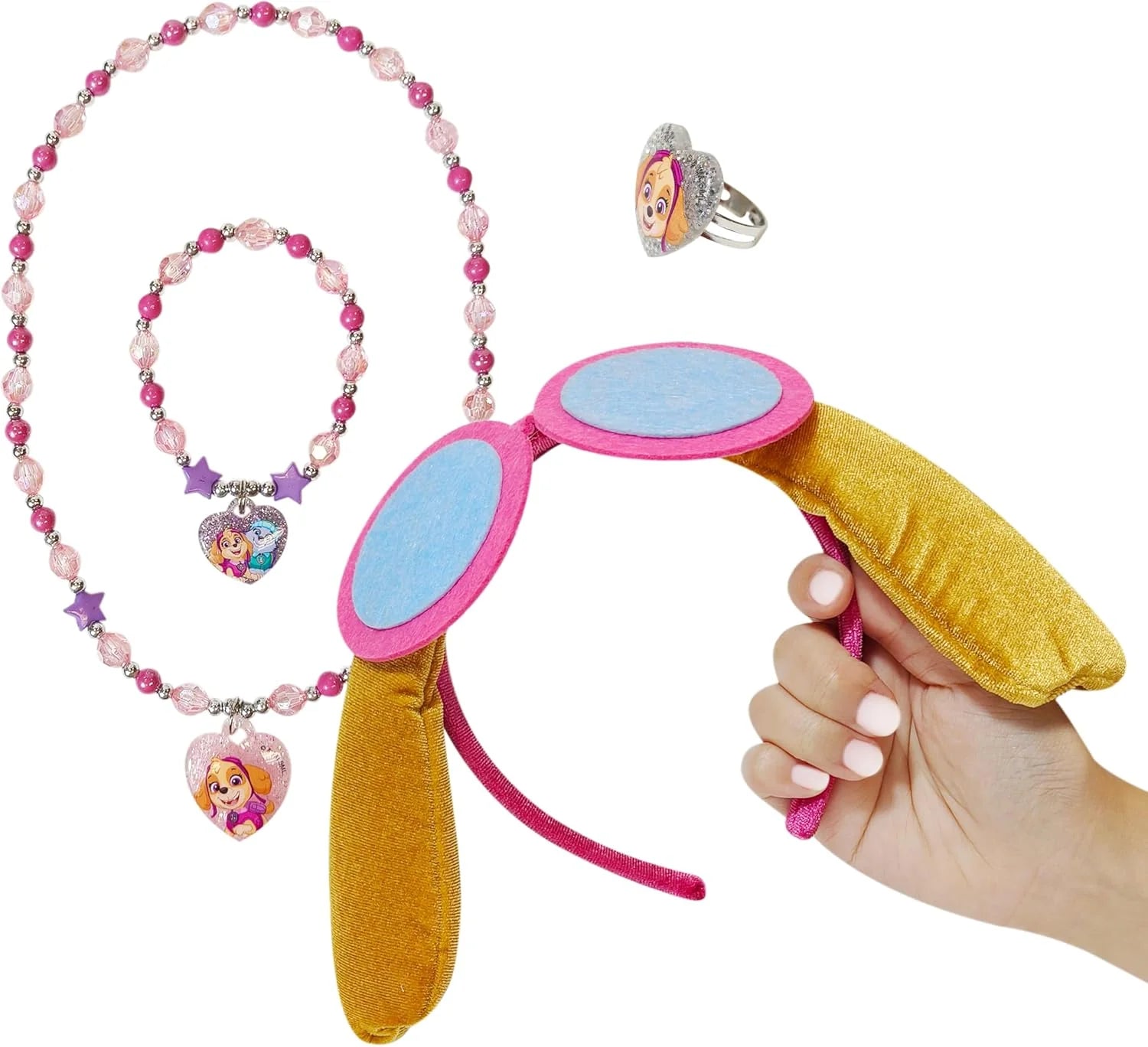 Licensed PAW PATROL Headbands for Girls - Kids Jewelry - Dress up Set All in One Giftable Box - Headband - Play Jewelry Set - 4Pc (Toddler Headband, Necklace, Dress up Bracelet, Ring) Ages 3+
