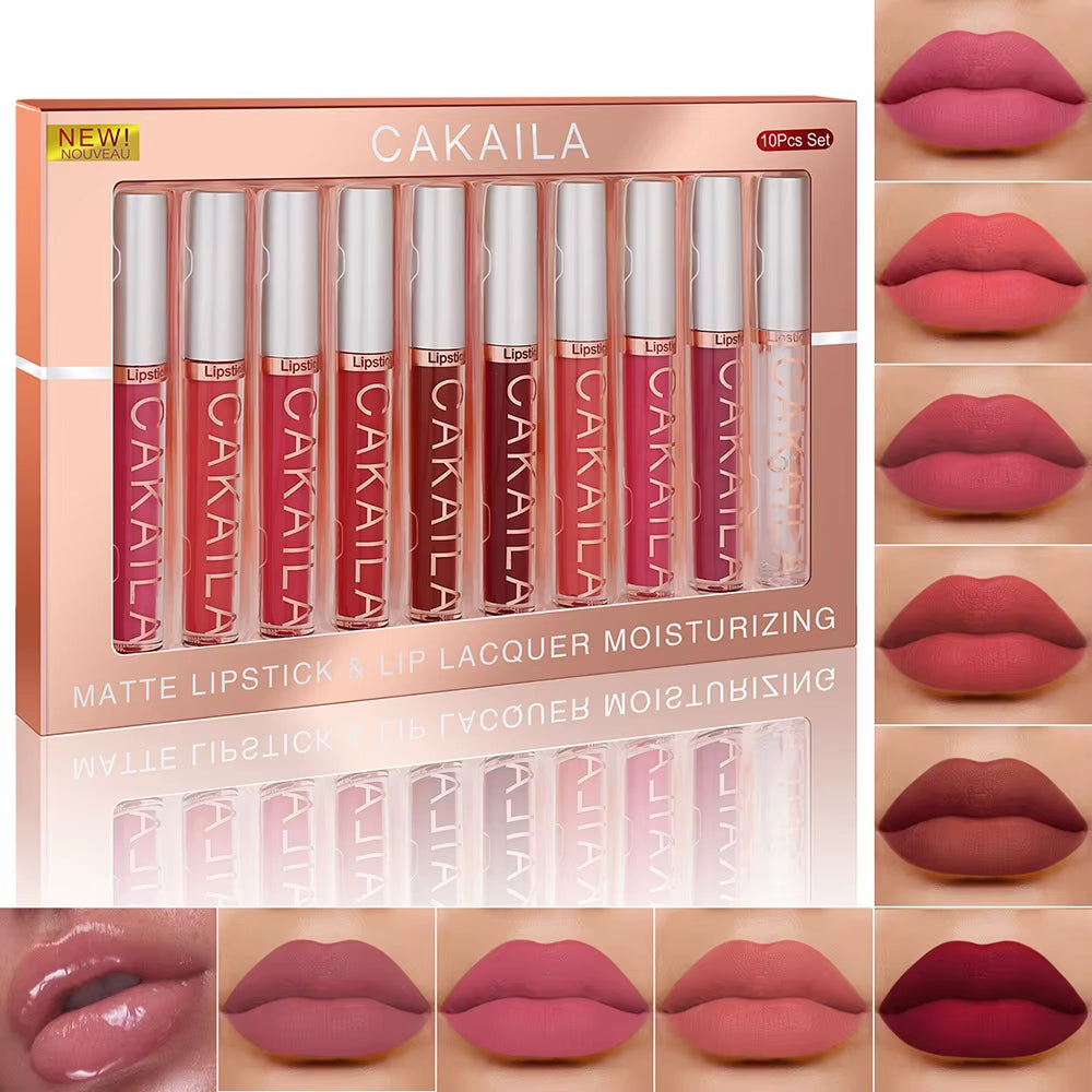 4Pcs/10Pcs/Set Nude Lip Gloss Matte Velvet Lipstick Waterproof Long-Lasting Liquid Lipstick Women Moist Lip Tint