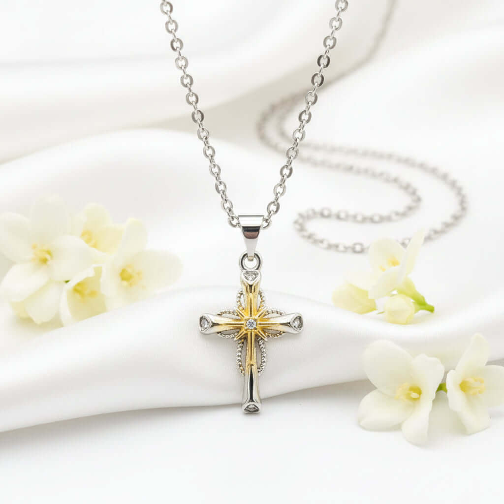 Silver Star Cross Necklace – Octagonal Silver Alloy Pendant for Women