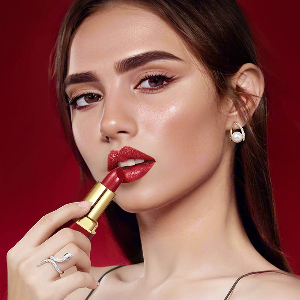 6 Colors Gold Bar Tube Lipstick Matte Texture Pearlescent Glitter Velvet Lipstick Valentine'S Day Gift 6PCS