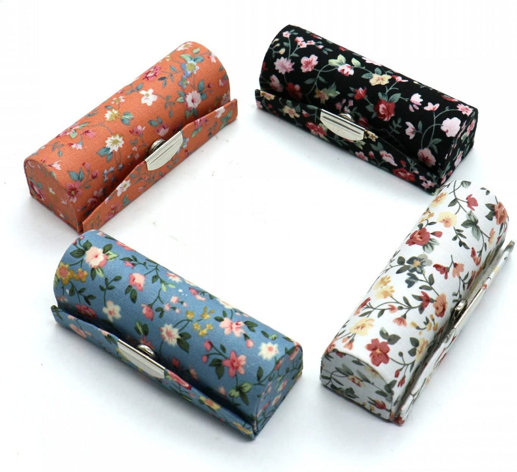 4 Pcs Ladies Floral Lipstick Case Holder with Mirror, Cosmetic Storage Kit Makeup Travel Cases Organizer Bag for Purse