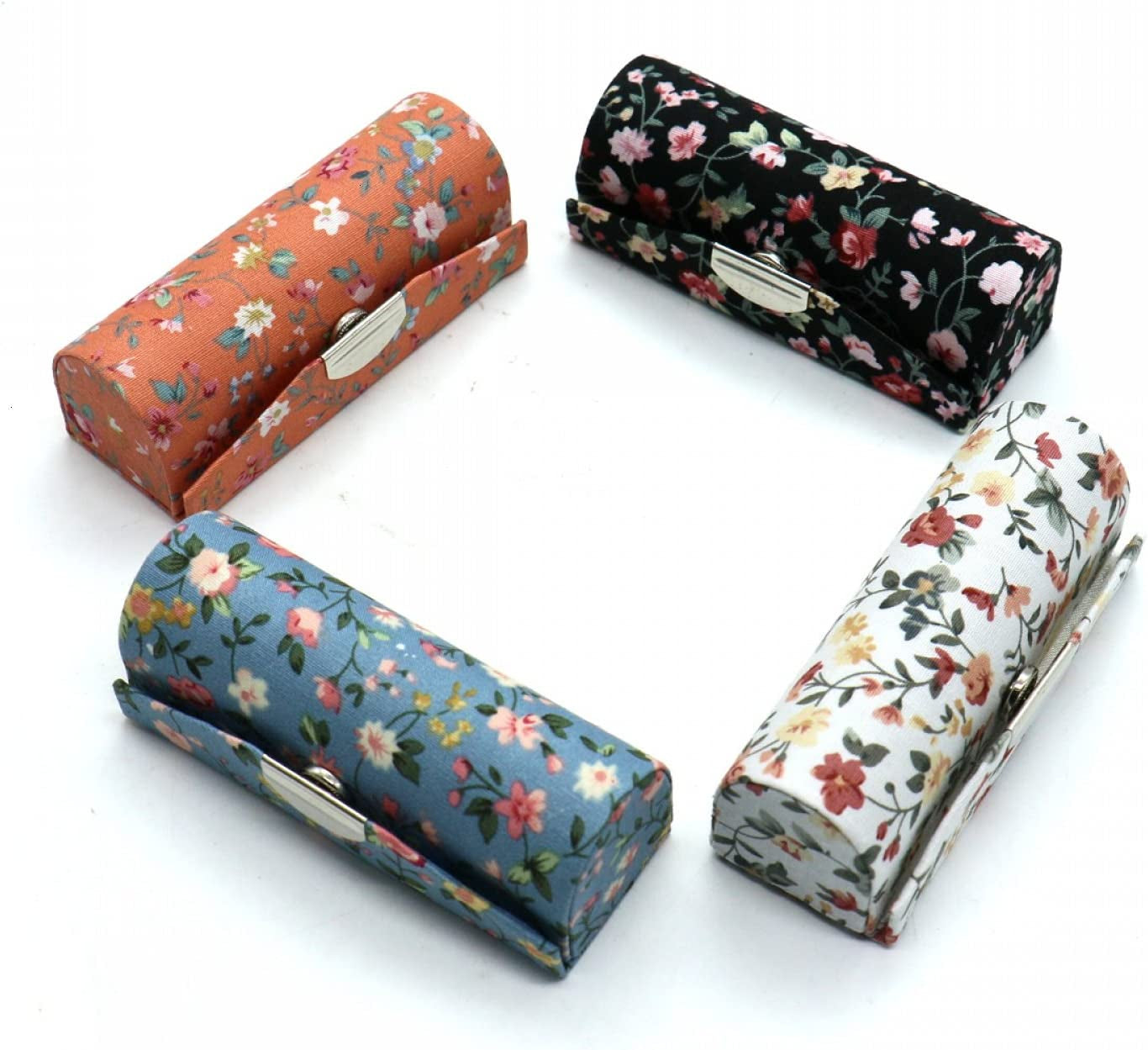 4 Pcs Ladies Floral Lipstick Case Holder with Mirror, Cosmetic Storage Kit Makeup Travel Cases Organizer Bag for Purse