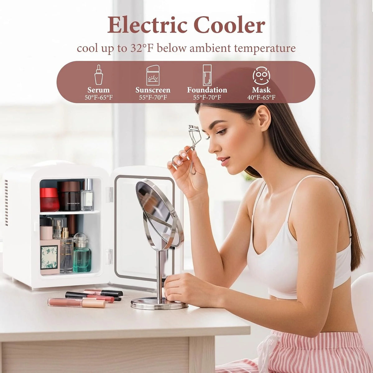 Mini Fridge, 4L Portable Small Refrigerator for Skincare, Cosmetics, Food & Drinks, Compact Refrigerator for Bedroom, Dorm, Car, Office