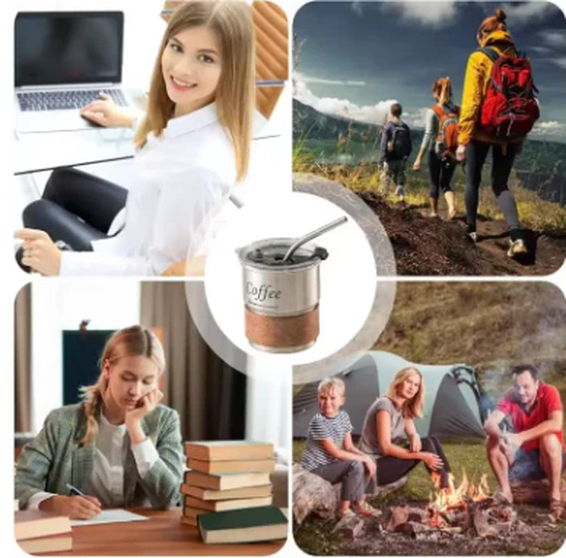 Stainless Steel Coffee Mug with Straw – Portable Outdoor Camping Beer Mug, Insulated Anti-Burn Reusable Water Bottle