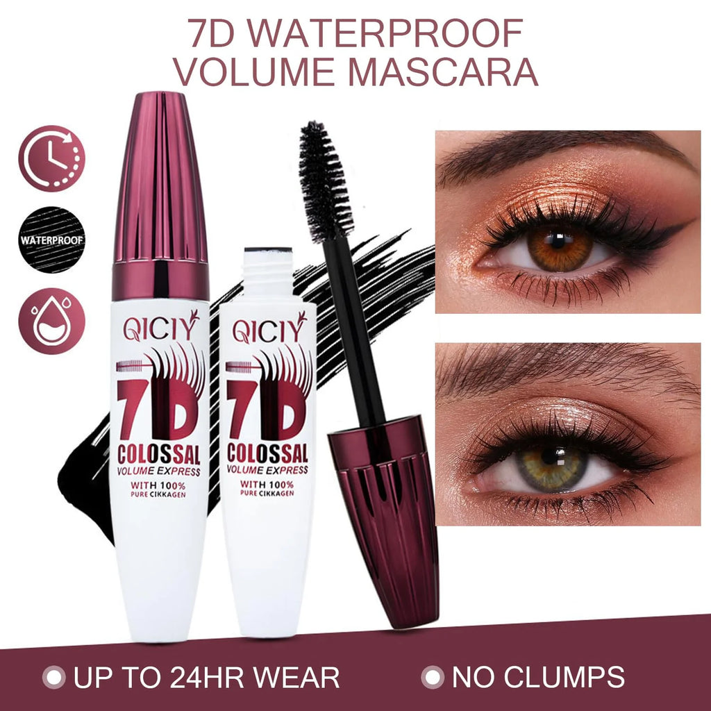 7D Waterproof Mascara, 2PCS Black Lengthening Thickening Softer Fuller Lashes Mascara, Long Lasting Natural Curling Lashes for Professional Eye Makeup, for Women and Girls