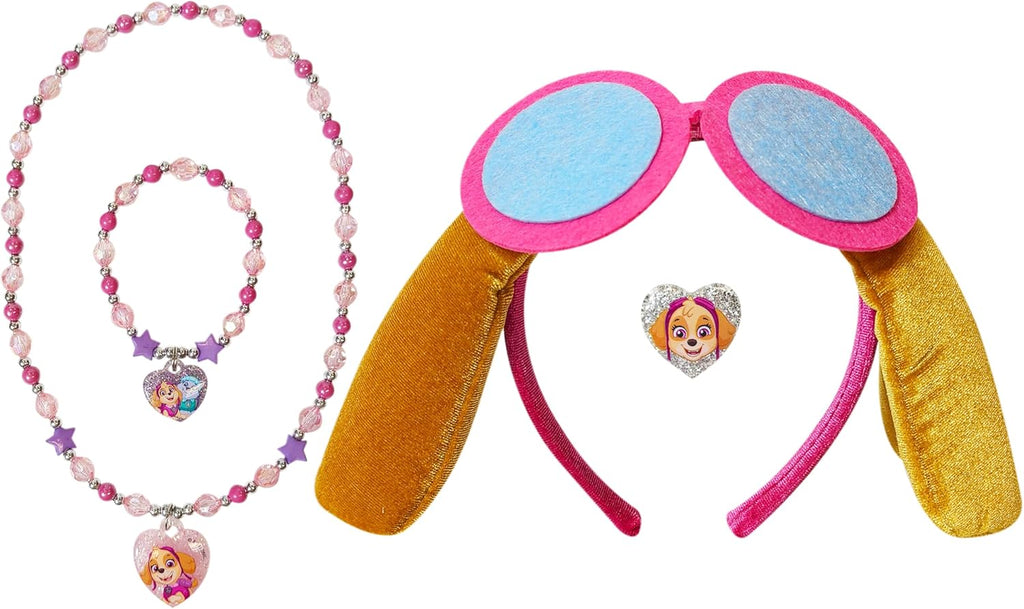 Licensed PAW PATROL Headbands for Girls - Kids Jewelry - Dress up Set All in One Giftable Box - Headband - Play Jewelry Set - 4Pc (Toddler Headband, Necklace, Dress up Bracelet, Ring) Ages 3+