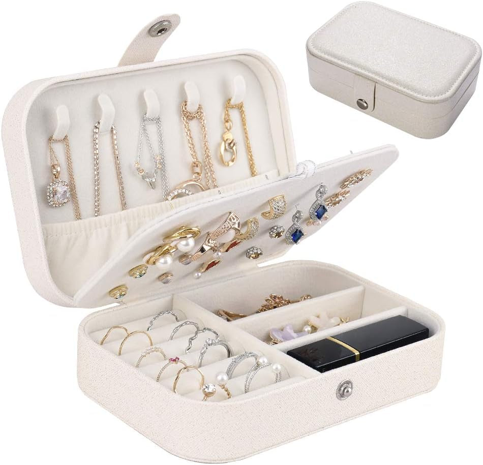 Travel Jewelry Organiser Cases, Jewelry Storage Box for Necklace, Earrings, Rings, Bracelet (Box-White)