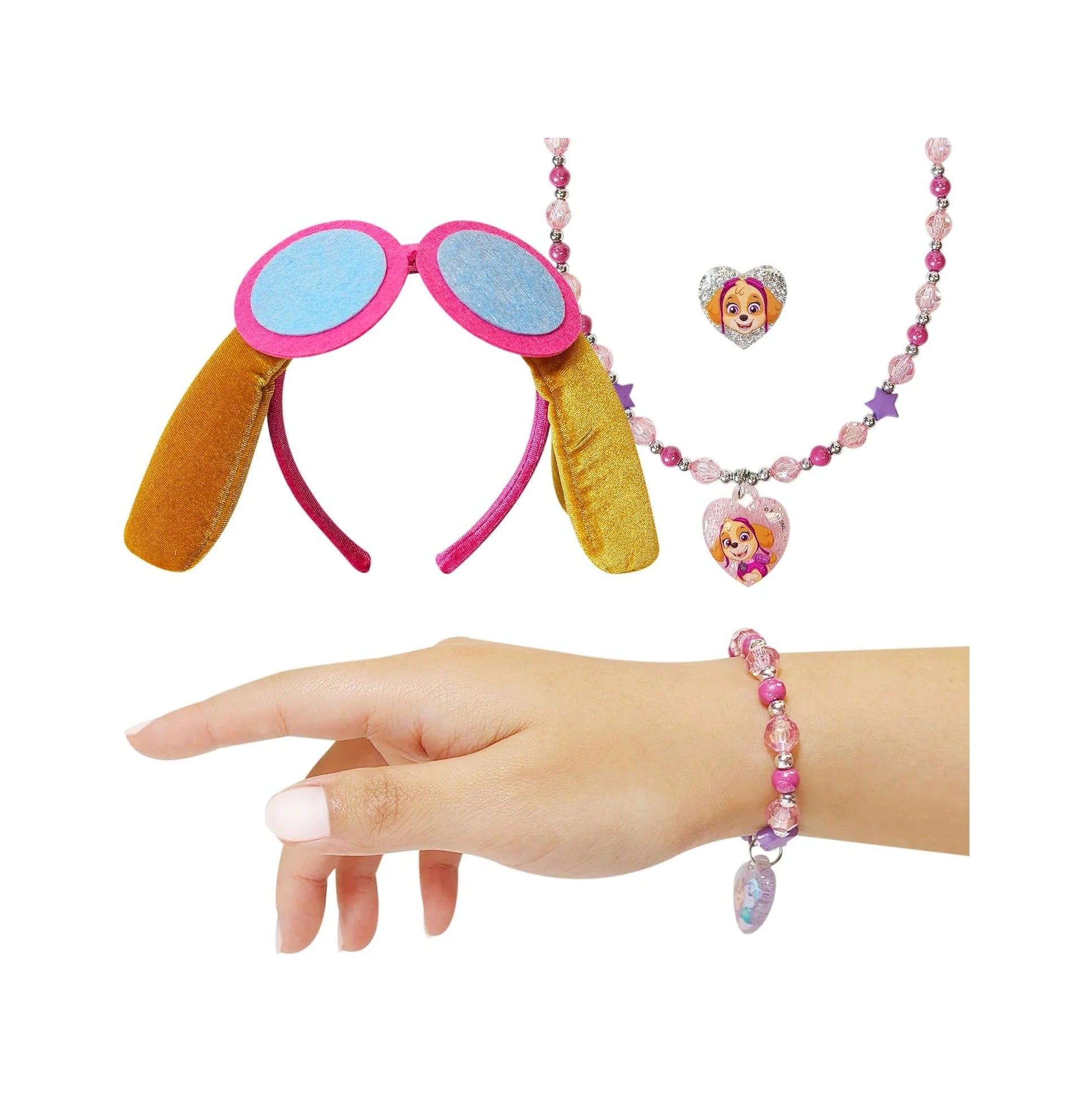 Licensed PAW PATROL Headbands for Girls - Kids Jewelry - Dress up Set All in One Giftable Box - Headband - Play Jewelry Set - 4Pc (Toddler Headband, Necklace, Dress up Bracelet, Ring) Ages 3+
